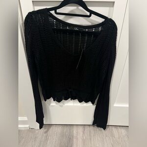 Lulus cropped woven bell bottom sleeve sweater